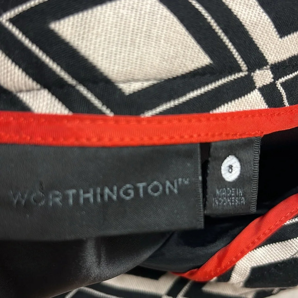 Worthington Black Beige Diamond Pencil Lined Knee Skirt Back Zip 8 - Picture 4 of 5